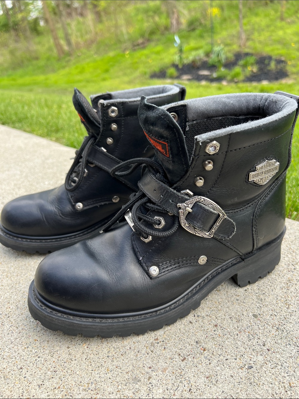 Vintage Harley-Davidson Womens Black Leather Motorcycle Boots Eagle Buckle Glory
